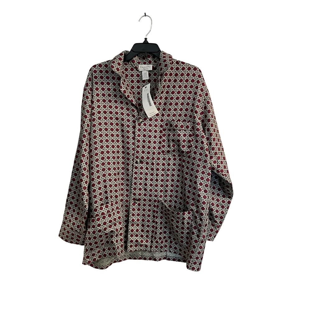 Christian Dior Pyjama 100% Silk Geometric Print Pajama Shirt